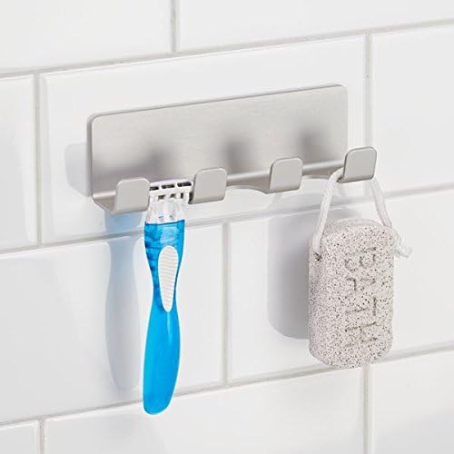 Photo 2 of InterDesign AFFIXX Strong Self-Adhesive Metro Aluminum Bathroom Shower Hook Rack for Loofahs, Razors - Silver
