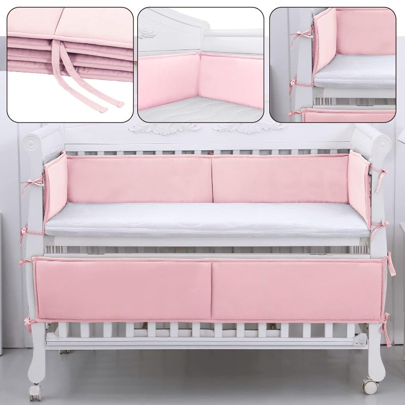 Photo 2 of 4 Sides Mesh Liner Breathable Baby Crib Liner Cotton Bum-per Pads for Boys Girls (PINK-AA)
