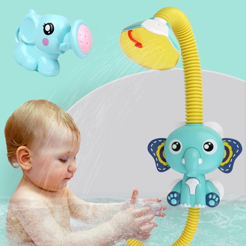 Photo 1 of Baby Bath Toys, Electric Shower with Baby Elephant Watering Can, Bathtub Toy with Bathing Suction Cups for Toddlers Kids Children Girls Boys 1 2 3 Year Old Gift
