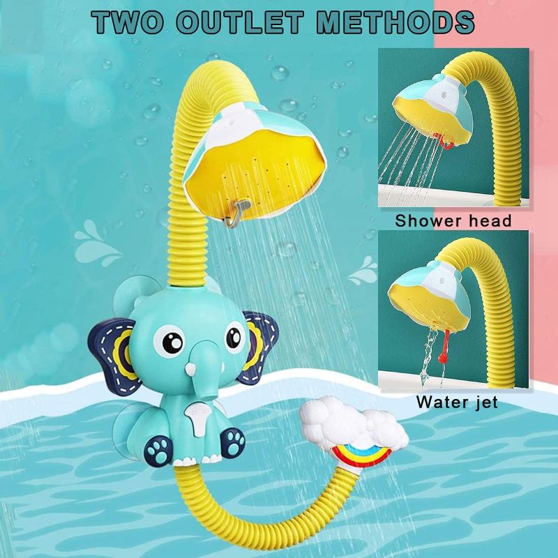 Photo 3 of Baby Bath Toys, Electric Shower with Baby Elephant Watering Can, Bathtub Toy with Bathing Suction Cups for Toddlers Kids Children Girls Boys 1 2 3 Year Old Gift
