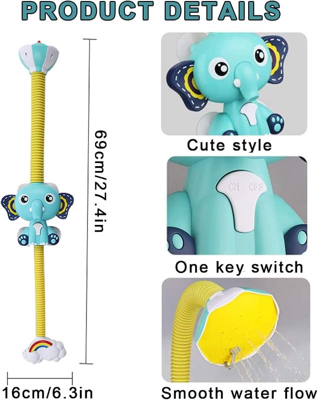 Photo 2 of Baby Bath Toys, Electric Shower with Baby Elephant Watering Can, Bathtub Toy with Bathing Suction Cups for Toddlers Kids Children Girls Boys 1 2 3 Year Old Gift
