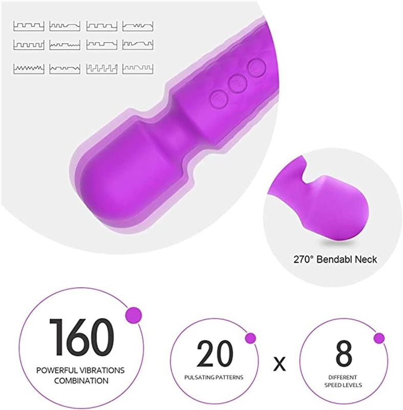 Photo 3 of SENDRY Wand Massager - New Upgrade 160 Magic Vibration Modes - Handheld Wireless Waterproof Mute Rechargeable Personal Massager for Neck Shoulder Back Body Relieves Muscle Tension(Purple)
