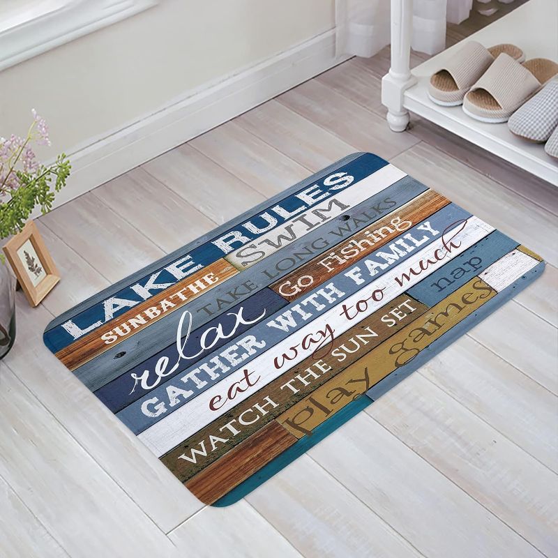 Photo 2 of Blue Lake Rules Doormat Entrance Mat Floor Mat, Farm Vintage Plank Rug Indoor Front Door Bathroom Kitchen Mats Rubber Non Slip
