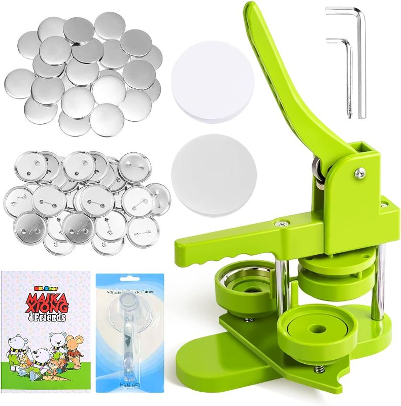 Photo 1 of Button Maker Machine 58mm Pin Badge Maker Installation-Free DIY Pin Badge Button Maker Press Machine Badge Punch Press with Free 100pcs Button Parts Pictures Circle Cutter Magic Book
