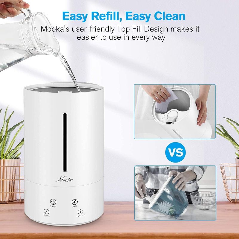 Photo 3 of Mooka Humidifier, 4.5L(1.2Gal) Cool Mist Humidifier, Top Fill Cool Mist Humidifier for Bedroom, Large Room, Quiet Operation, 13-40 Hours, Auto Shut-Off Product Name
