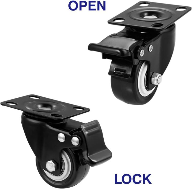 Photo 2 of 2" Caster Wheels, Heavy Duty Casters with Brake Set of 4, Locking Casters with 360 Degree No Noise Polyurethane (PU) Wheels, Swivel Plate Castors Pack of 4
