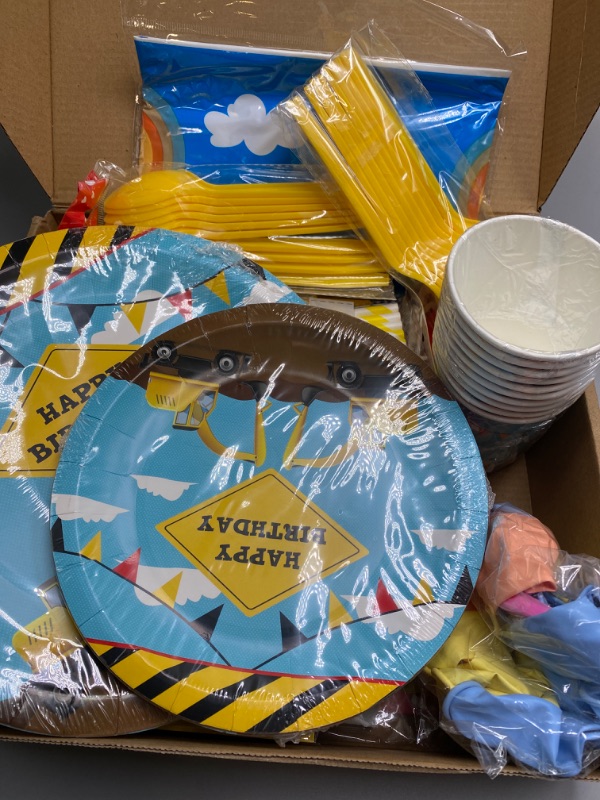 Photo 2 of Construction Birthday Party Supplies for Boys Kids, 10 Plates and 10 Napkins, for Excavator Themed Birthday Party Decorations Set Plus Many More Supplies 