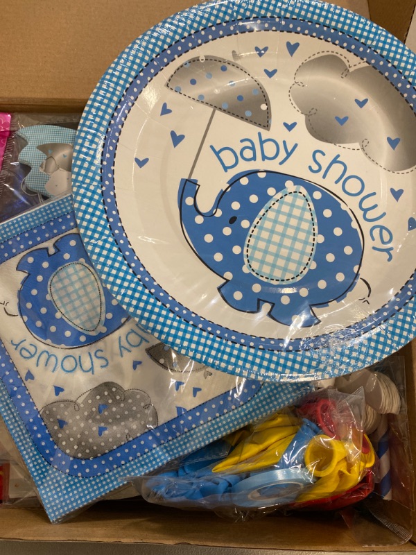 Photo 2 of 96Pcs of Blue Elephant Boy Baby Shower Dessert Plates and many more Surprises, Guest for 10
