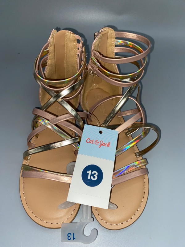 Photo 2 of Girls' Dion Zipper Metallic Ankle Strap Sandals - Cat & Jack™ Rosegold 13
