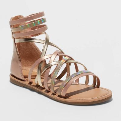 Photo 1 of Girls' Dion Zipper Metallic Ankle Strap Sandals - Cat & Jack™ Rosegold 13
