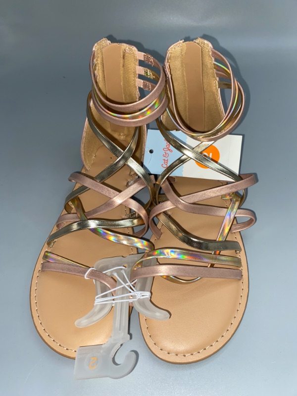 Photo 2 of Girls' Dion Zipper Metallic Ankle Strap Sandals - Cat & Jack™ Rosegold 2
