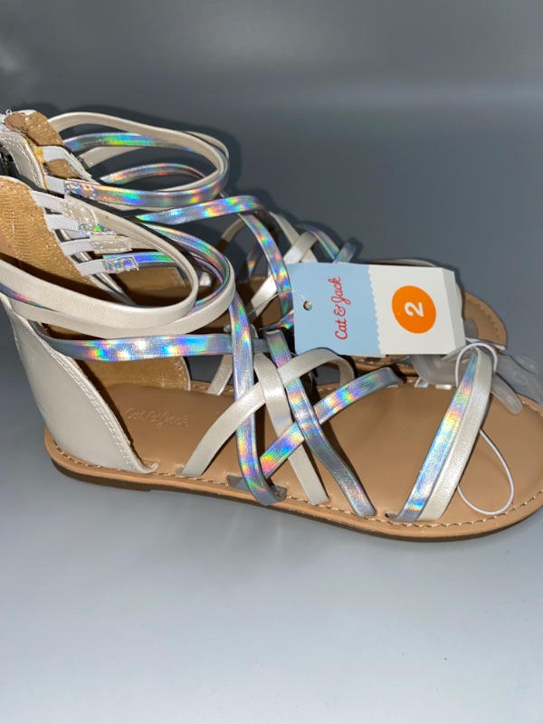 Photo 3 of Girls' Dion Zipper Metallic Ankle Strap Sandals - Cat & Jack™ White 2
