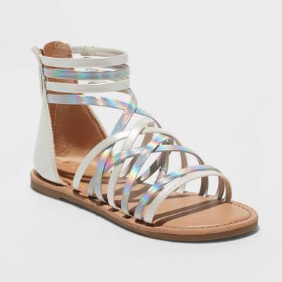 Photo 1 of Girls' Dion Zipper Metallic Ankle Strap Sandals - Cat & Jack™ White 2
