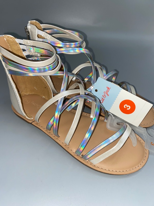 Photo 3 of Girls' Dion Zipper Metallic Ankle Strap Sandals - Cat & Jack™ White 3
