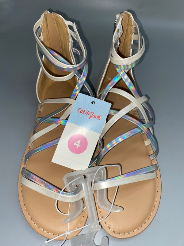 Photo 3 of Girls' Dion Zipper Metallic Ankle Strap Sandals - Cat & Jack™ White 4
