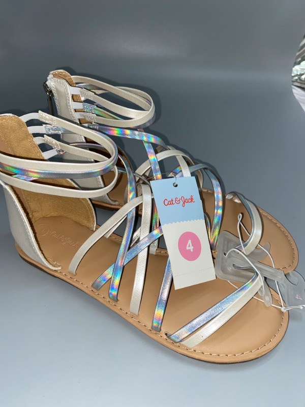 Photo 2 of Girls' Dion Zipper Metallic Ankle Strap Sandals - Cat & Jack™ White 4
