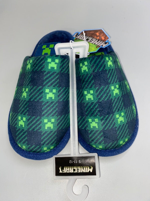 Photo 2 of Boys' Minecraft Gaming Scuff Plaid Slippers - Navy Blue S
