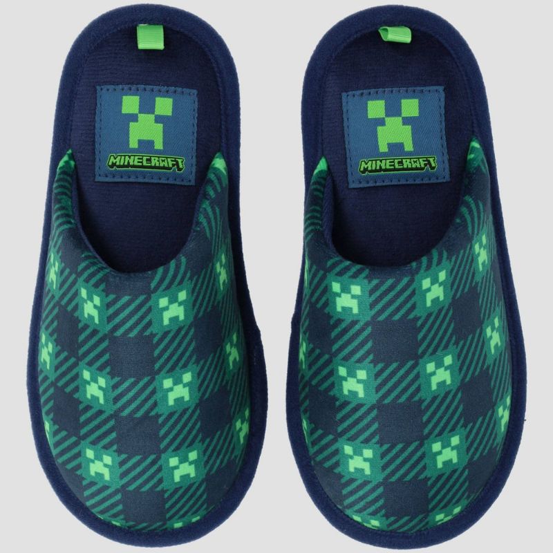 Photo 1 of Boys' Minecraft Gaming Scuff Plaid Slippers - Navy Blue S
