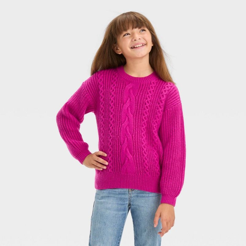 Photo 1 of Girls' Cable Knit Pullover Sweater - Cat & Jack™ Purple XL(14)
