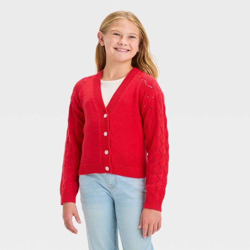 Photo 1 of Girls' Long Sleeve Button-Down Cardigan - Cat & Jack™ Red M(7-8)
