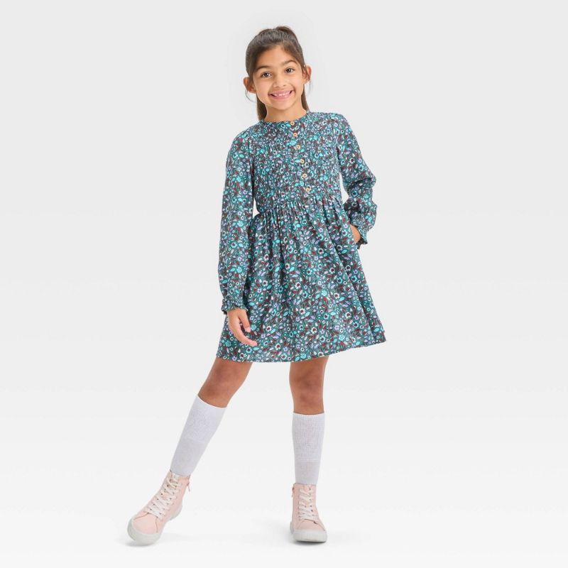 Photo 1 of Girls' Long Sleeve Woven Dress - Cat & Jack™ Dusty Green L(10/12)
