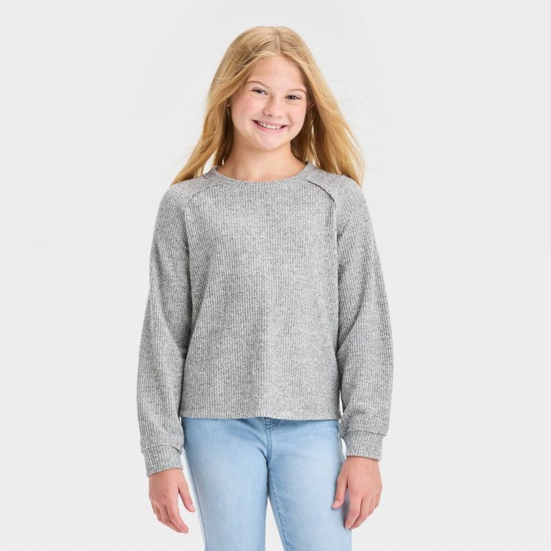 Photo 1 of Girls' Cozy Waffle Pullover - Cat & Jack™ Heather Gray M
