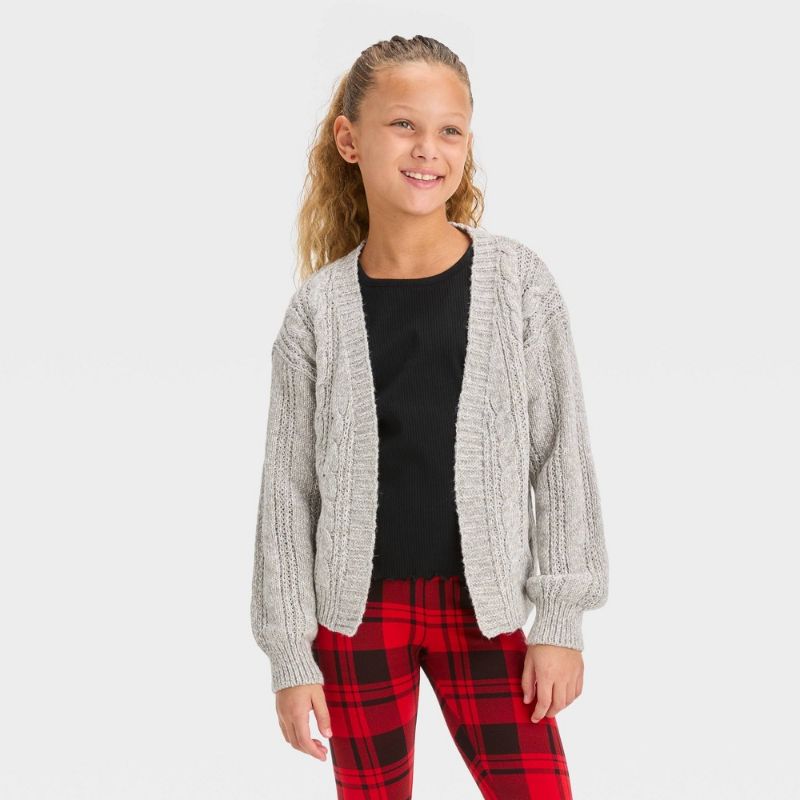 Photo 1 of Girls' Cable Knit Short Open Layering Cardigan - Cat & Jack™ Light Gray L(10-12)
