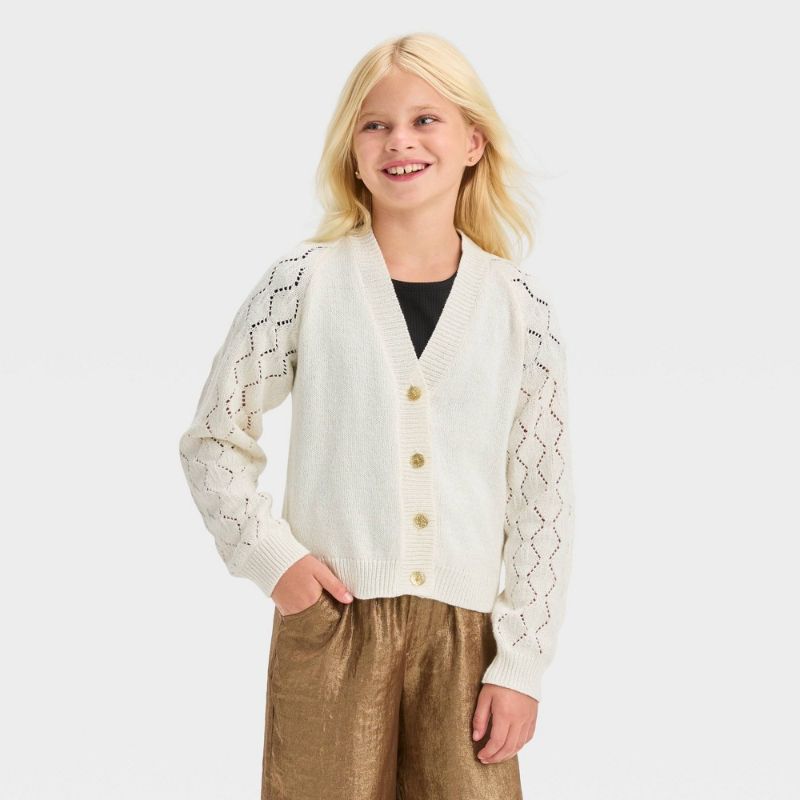 Photo 1 of Girls' Long Sleeve Button-Down Cardigan - Cat & Jack™ Cream M

