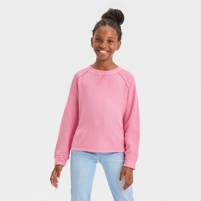 Photo 1 of Girls' Cozy Waffle Pullover - Cat & Jack™ Dusty Pink L
