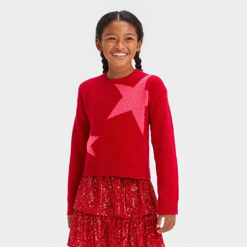 Photo 1 of Girls' Star Pullover Sweater - Cat & Jack™ Red Star M(8)
