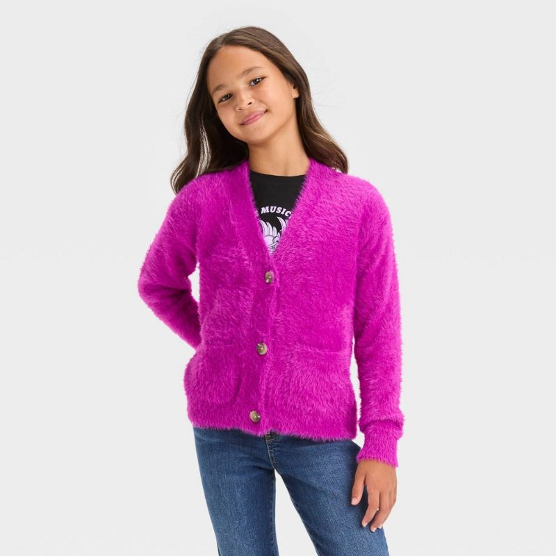 Photo 1 of (Small) Girls' Long Sleeve Layering Cardigan - Cat & Jack™ Magenta Pink S(6/7)
