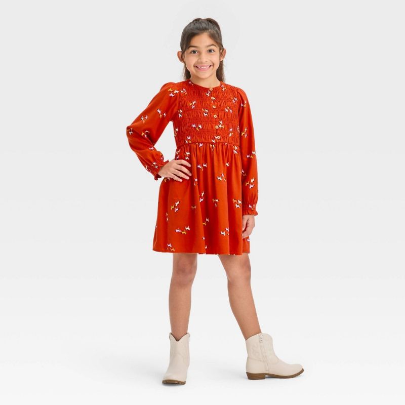 Photo 1 of Girls' Long Sleeve Woven Dress - Cat & Jack™ Orange L(10/12)
