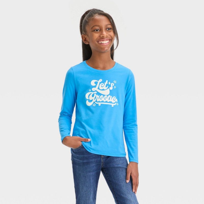 Photo 1 of Girls' Long Sleeve 'Let's Groove' Graphic T-Shirt - Cat & Jack™ Bright Blue S(6/7)
