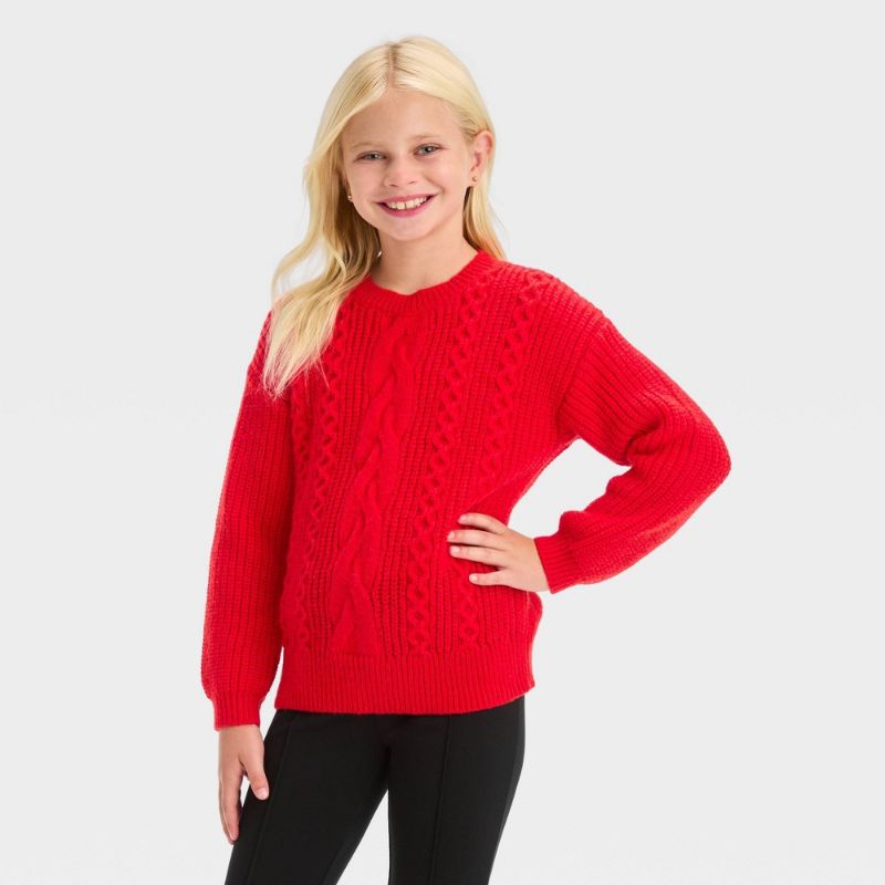 Photo 1 of Girls' Cable Knit Pullover Sweater - Cat & Jack™ Red S
