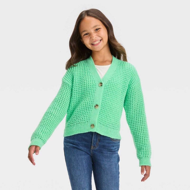 Photo 1 of Girls' Button-Front Short Layering Cardigan - Cat & Jack™ Mint Green L(10/12)
