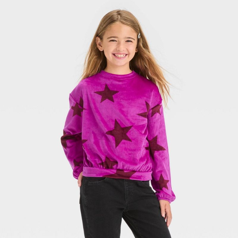 Photo 1 of Girls' Microfleece Star Pullover Sweatshirt - Cat & Jack™ Magenta XS(4/5)
