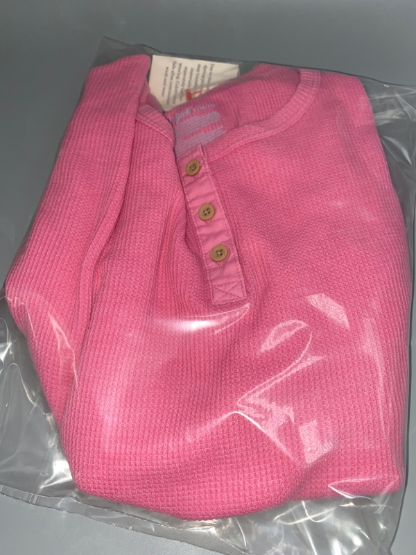 Photo 2 of Cat & Jack Kid Girl Solid Pink Waffle Knit Henley Long Sleeve Shirt Pink L 10/12