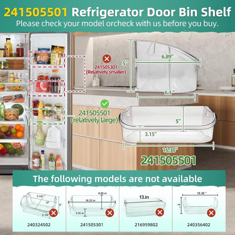 Photo 2 of 241505501 UPGRADED Refrigerator Door Shelf Bin Compatible With Frigidaire Door Shelf Bin Replacement Parts AP3769131, 241808213, 241505303, 241808214. Frigidaire replacement door shelf