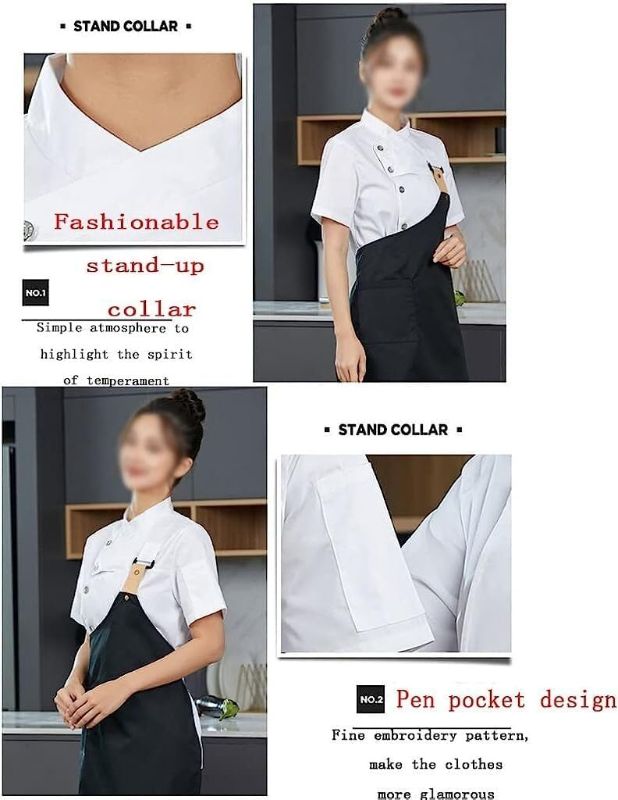 Photo 2 of (S) HMLOPX Chef Jacket Chef Clothes Chef Jacket Mens Classic Chef Coat Chef Uniform Tops + Apron 2pcs (Color : Black1, Size : Small)
