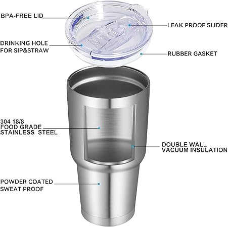 Photo 3 of DOMICARE 30 oz Tumbler with Lid and Straw, Stainless Steel Tumblers Bulk, Insulated Vacuum Double Wall Travel Coffee Mug, Durable Powder Coated Tumbler Cup (Stainless Steel, 1)
