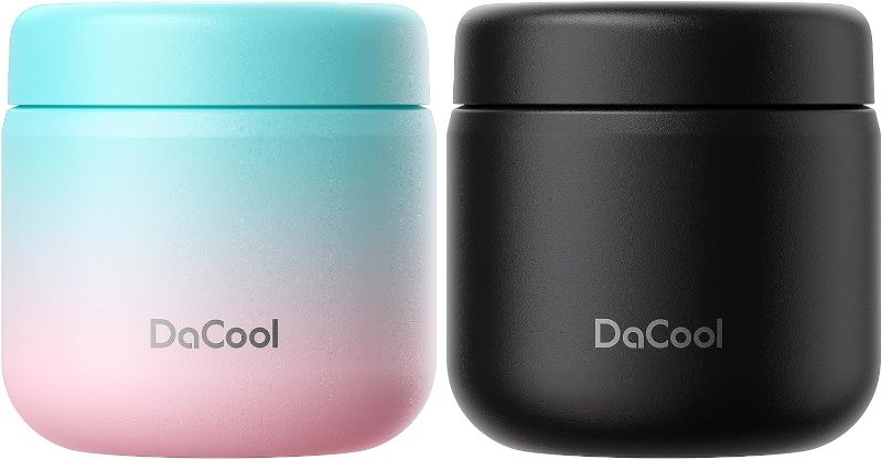 Photo 1 of DaCool 2 Pack Kids Thermos for Hot Food Vacuum Stainless Steel Insulated Food Jar 13.5 OZ Kids Lunch Food Thermos Insulated Lunch Container for School Office Picnic Travel Outdoors,Cotton Candy,Black
