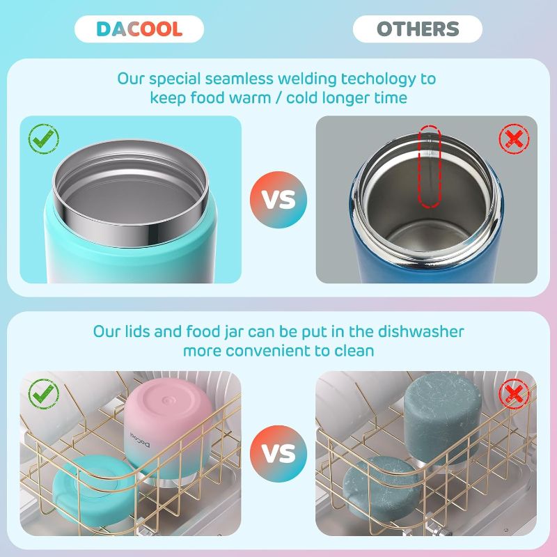 Photo 1 of DaCool 2 Pack Kids Thermos for Hot Food Vacuum Stainless Steel Insulated Food Jar 13.5 OZ Kids Lunch Food Thermos Insulated Lunch Container for School Office Picnic Travel Outdoors,Cotton Candy,Black
