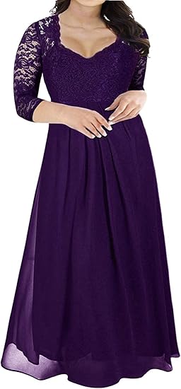 Photo 1 of W20 Nemidor Women's Deep- V Neck 3/4 Sleeve Lace Vintage Plus Size Bridesmaid Formal Maxi Dress
