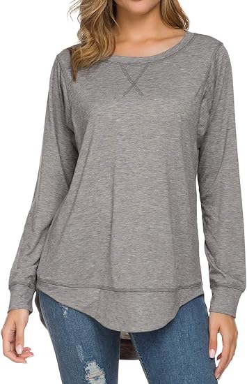 Photo 1 of 2XL  Womens Long Sleeve T-Shirts Casual Tunic Blouse Loose Curved Hem Tops
