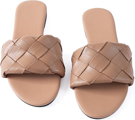 Photo 1 of 6 Mtzyoa Women Flat Sandals Braided Leather Nude Summer Dressy Fashion Evening Party Wedding Sandals
