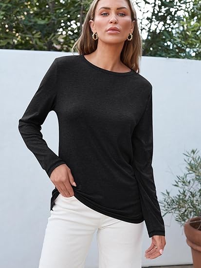 Photo 1 of Large AUTOMET Womens Long Sleeve Round Neck Shirts Basic Tee Fall Tops Outfits Clothes 2024
