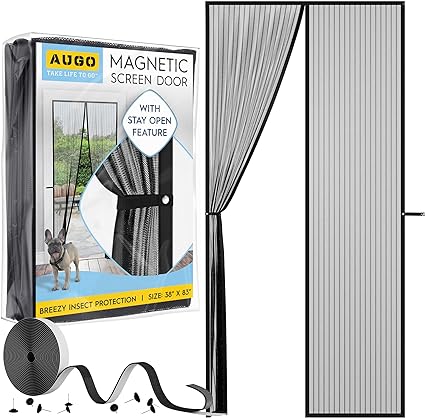 Photo 1 of AUGO Magnetic Screen Door - Self Sealing, Heavy Duty, Hands Free Mesh Partition Keeps Bugs Out - Pet and Kid Friendly - Patent Pending Keep Open Feature - 38 Inch x 83 Inch
