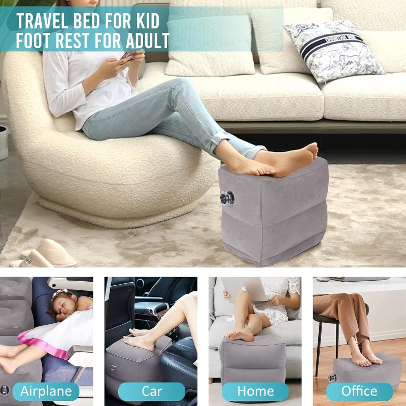 Photo 2 of Fabuday Inflatable Foot Rest for Air Travel - Car Seat Foot Rest for Kids & Toddler, Airplane Plane Bed for Flights, Blow up Plane Footrest Pillow with Easy-Carry Strap, Height Adjustable, Gray
