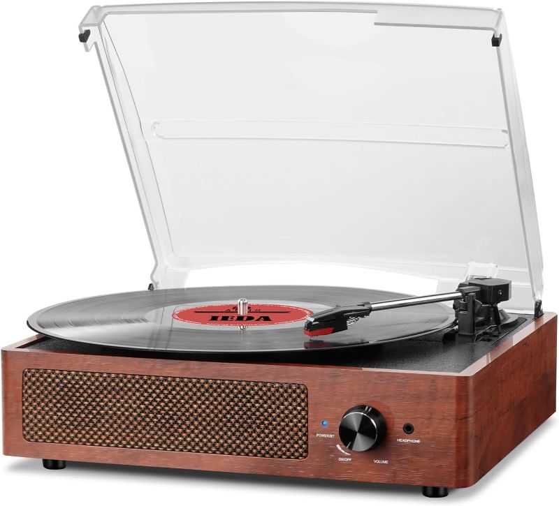 Photo 1 of Bluetooth Turntable Vinyl Record Player with Speakers, 3 Speed Belt Driven Vintage Player for Entertainment AUX in RCA Out
