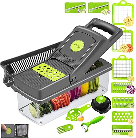 Photo 1 of Multi-Functional 16-in-Vegetable Chopper, Professional Food Chopper & Veggie Slicer – Ultimate Kitchen Gadget for Effortless Veggie Prep, medium, Gray